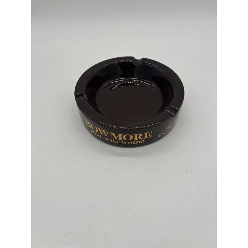 Vintage Brown Ashtray Made In England BowMore Pure Whiskey. 6 Inch Diameter.